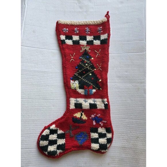 Berek Red Wool Christmas Stocking Hand Knit Tree 20" - Picture 1 of 8
